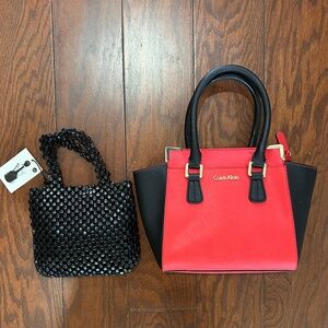 Lot of 2 purses Red and Black Calvin Klein The Sak Leather Beaded NWT